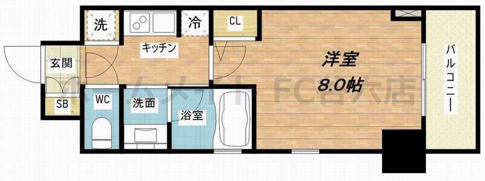 QCフラット北堀江(1K/10階)の間取り写真