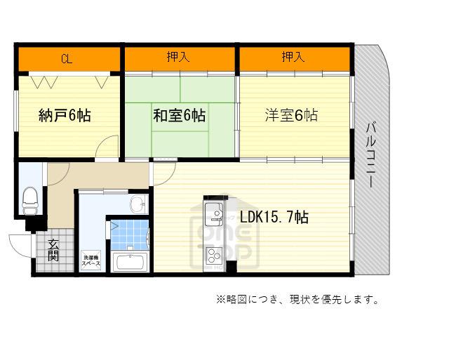 カルム千里山土井(2SLDK/3階)の間取り写真