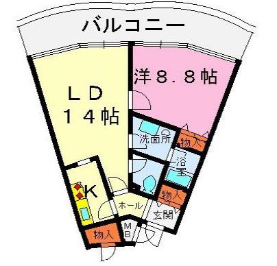 琵琶湖アーバンリゾートI番館(1LDK/2階)の間取り写真