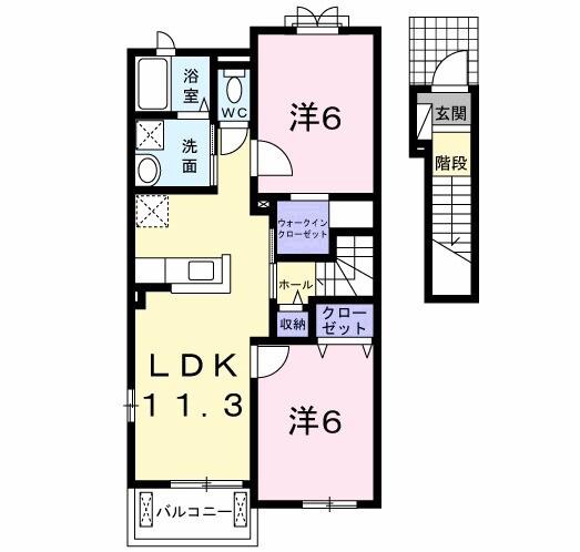 メゾン ド ソレイユ(2LDK/2階)の間取り写真