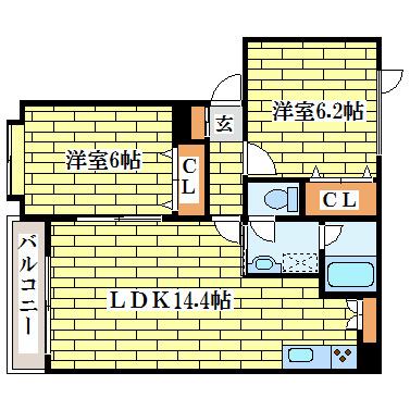 サウスフェアリー(2LDK/1階)の間取り写真