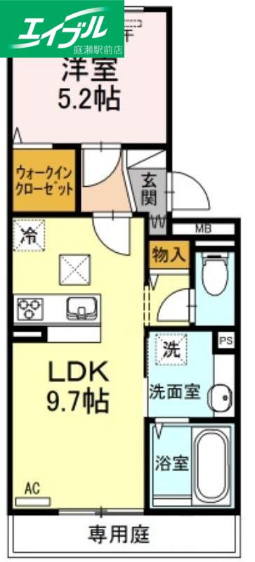 ベイ ブランシェ西阿知(1LDK/1階)の間取り写真