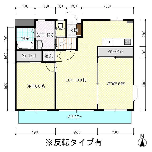 ラフィネーラ四方寄(2LDK/4階)の間取り写真