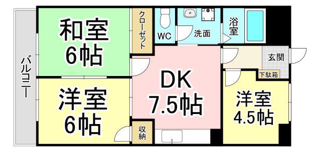 ギャラン春の町(3DK/7階)の間取り写真