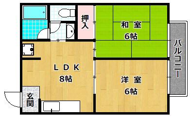 シャトレアロール(2DK/1階)の間取り写真
