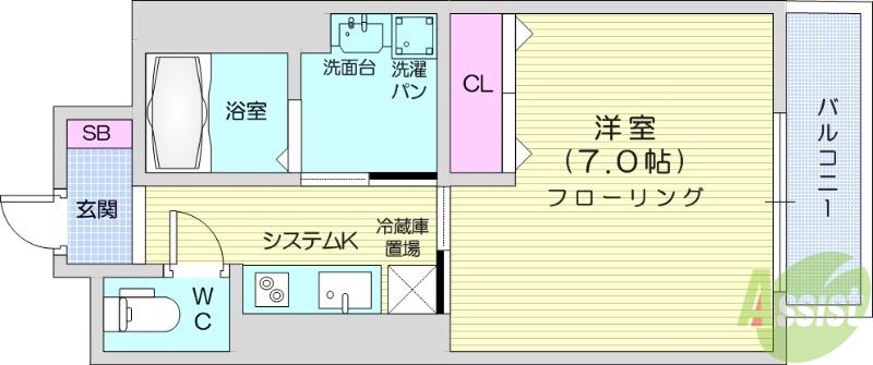 アークトゥルス(1K/2階)の間取り写真