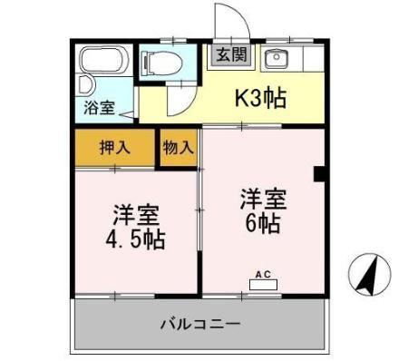 コスモハイツ福生(2K/1階)の間取り写真