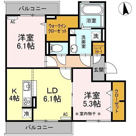 グランドゥール シャルマン(2LDK/2階)の間取り写真