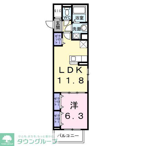 ボワ リュネール(1LDK/2階)の間取り写真