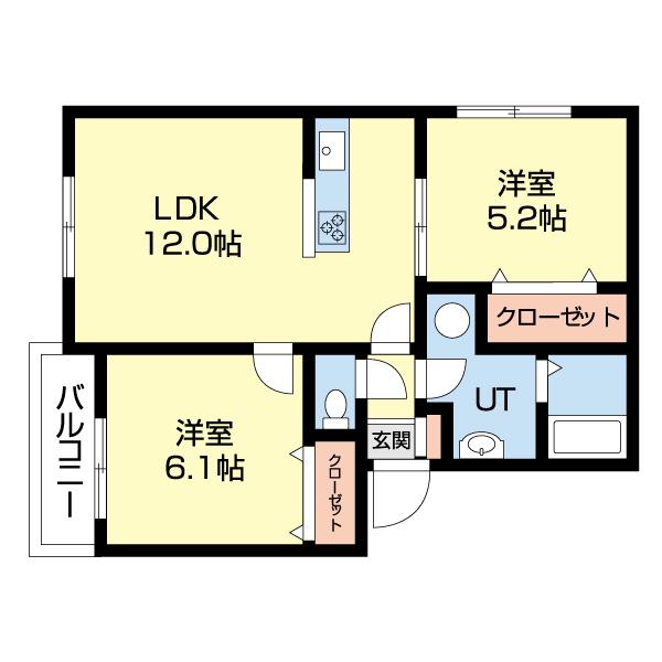 コスモヒルズ(2LDK/2階)の間取り写真
