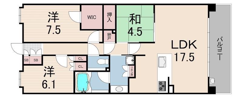 パークシュロス芦屋(3LDK/1階)の間取り写真