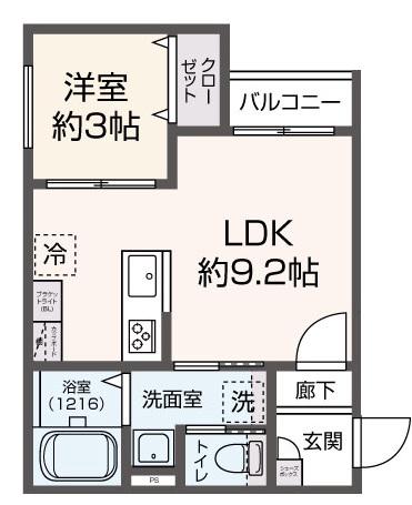 DELICA花畑(1LDK/2階)の間取り写真