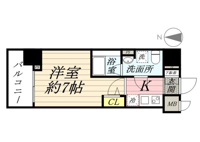 メインステージ大森北(1K/2階)の間取り写真