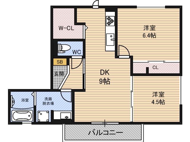 カーサウィステリア(2SDK/1階)の間取り写真