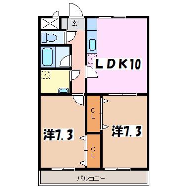 ニューエクセリーナあづみ(2LDK/2階)の間取り写真