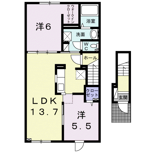 滝川市大町6丁目2LDKアパート(2LDK/2階)の間取り写真