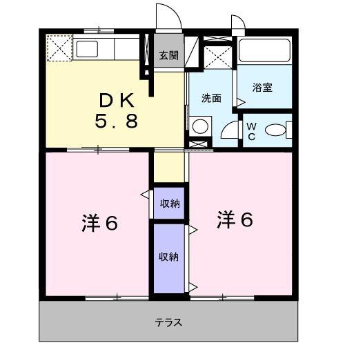 ページ元城(2DK/1階)の間取り写真