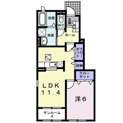 ヴィラ・セレーノ C(1LDK/1階)の間取り写真