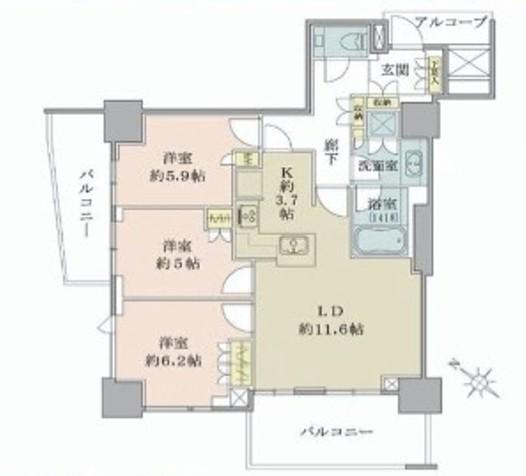 プラウドタワー千代田富士見レジデンス(3LDK/5階)の間取り写真