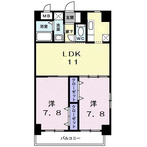 Sテイト新山口(2LDK/4階)の間取り写真