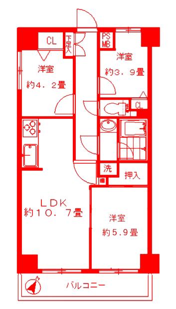 HARU菊名I(3LDK/2階)の間取り写真