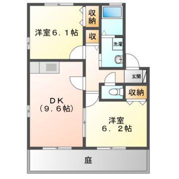 カトルセゾンB棟(2DK/1階)の間取り写真