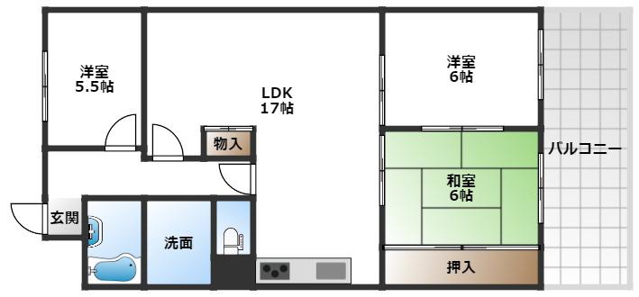 曽根ハイツ(3LDK/3階)の間取り写真