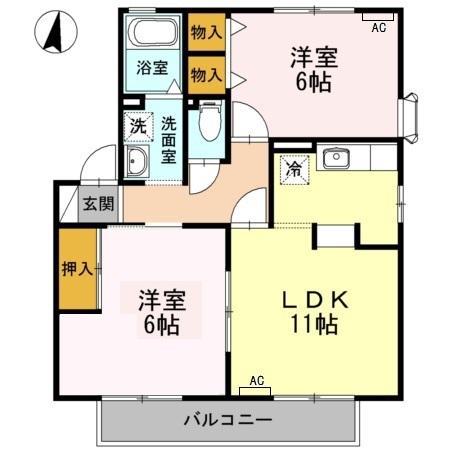 ラ・フィーネ曙 B棟(2LDK/2階)の間取り写真