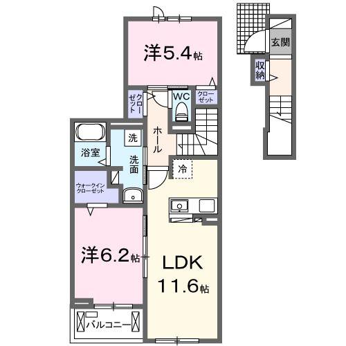 ボヌール・ド・コルザ(2LDK/2階)の間取り写真