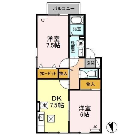 ふぁみーる萌(2DK/2階)の間取り写真