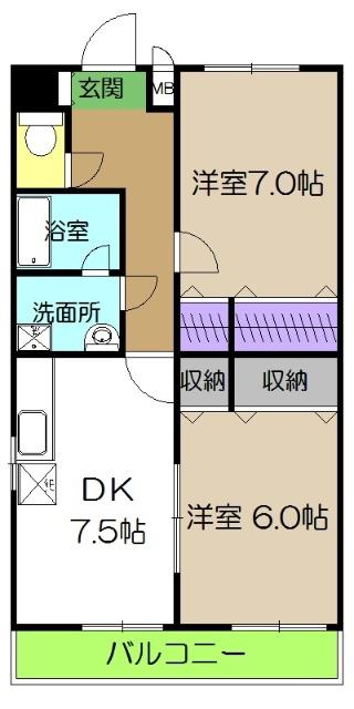高そねマンション(2DK/2階)の間取り写真
