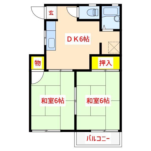 ルミエール B棟(2DK/2階)の間取り写真