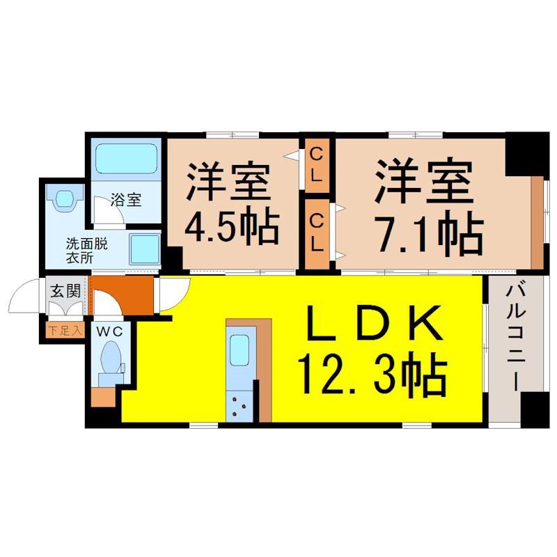 ポルタニグラ千代田(2LDK/2階)の間取り写真