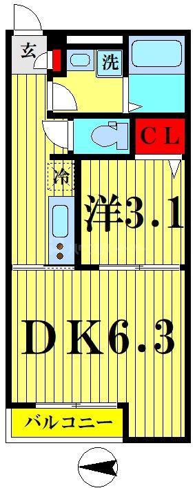 グリーンコーポVII(1DK/2階)の間取り写真
