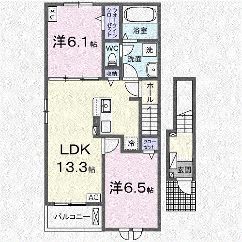 ノアムールカB(2LDK/2階)の間取り写真