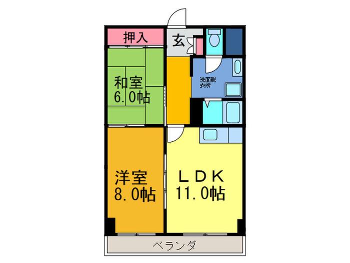グランデュール弥生(2LDK/3階)の間取り写真
