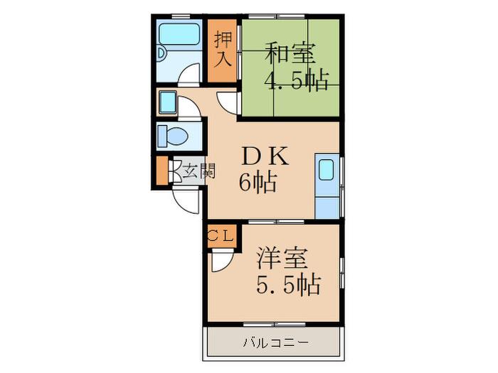 富士見ハイツ 鈴(2DK/2階)の間取り写真