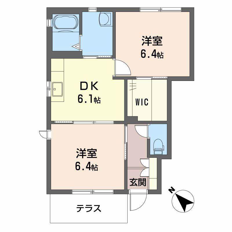 パルテール A棟(2DK/1階)の間取り写真