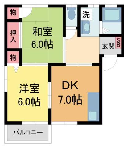 ドミール伏原(2DK/2階)の間取り写真