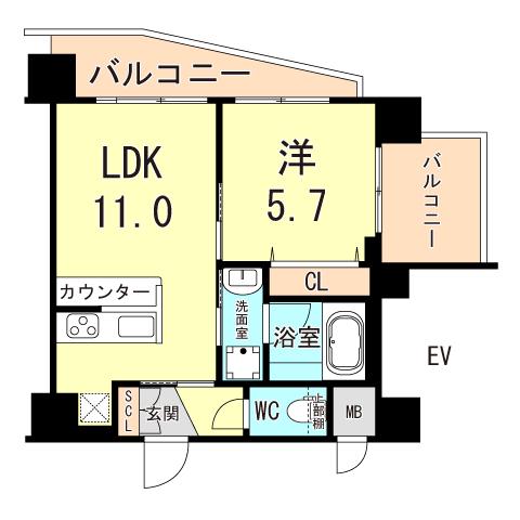エスタート御幣島(1LDK/3階)の間取り写真