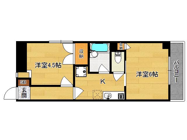 ヒカハイム七本松(2K/2階)の間取り写真