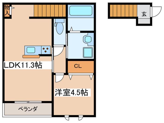 Mメゾン 北棟(1LDK/2階)の間取り写真