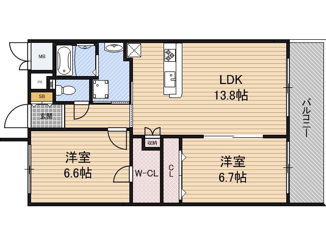 LE CHEMIN(2LDK/2階)の間取り写真