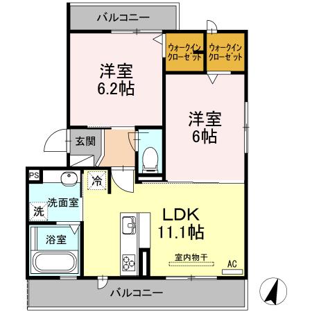 名鉄各務原線 苧ケ瀬駅 徒歩11分 3階建 築9年(2LDK/2階)の間取り写真