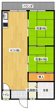 シャトー川庄(2LDK/3階)の間取り写真
