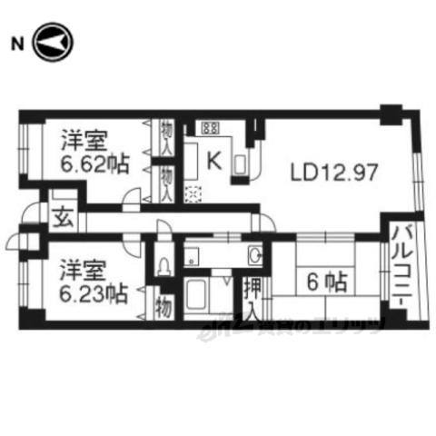 パインフィールド五条(3LDK/4階)の間取り写真