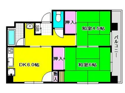 睦マンション(2DK/4階)の間取り写真