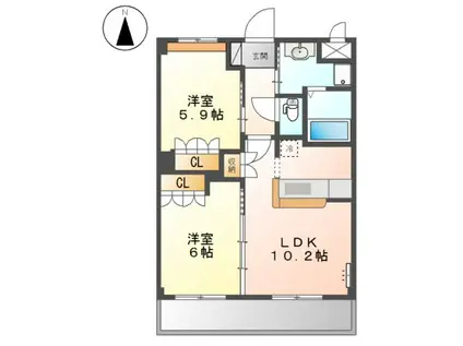 アサヒ2011(2LDK/2階)の間取り写真