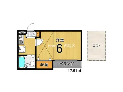 ソレイユ21四条大宮(1K/2階)の間取り写真
