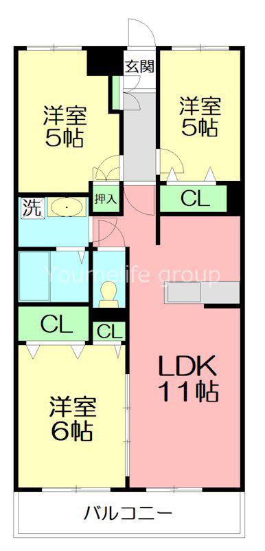 ファインコート本厚木(3LDK/1階)の間取り写真